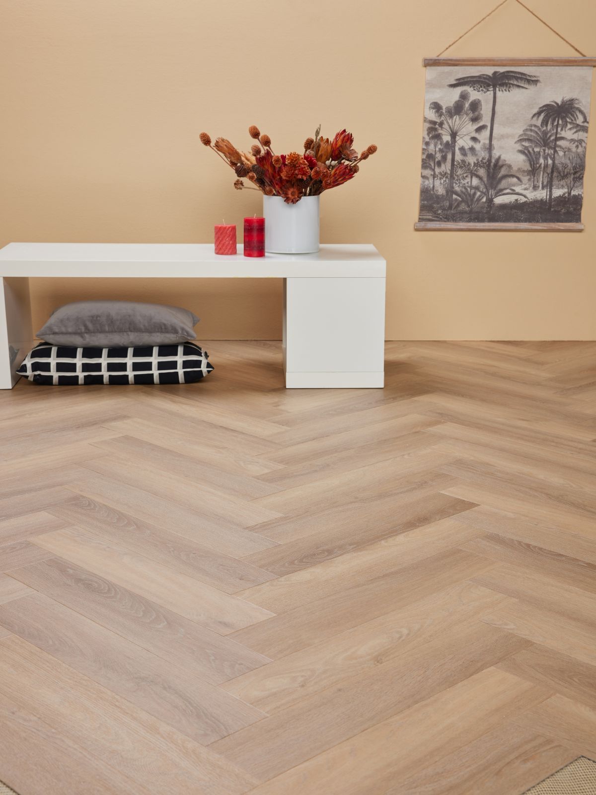 Crème Eiken Noestarm PVC Visgraatvloer